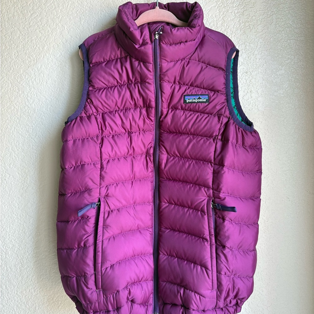 PATAGONIA Girls Puffer Vest Feather Down Purple Size 7/8 - Picture 3 of 7